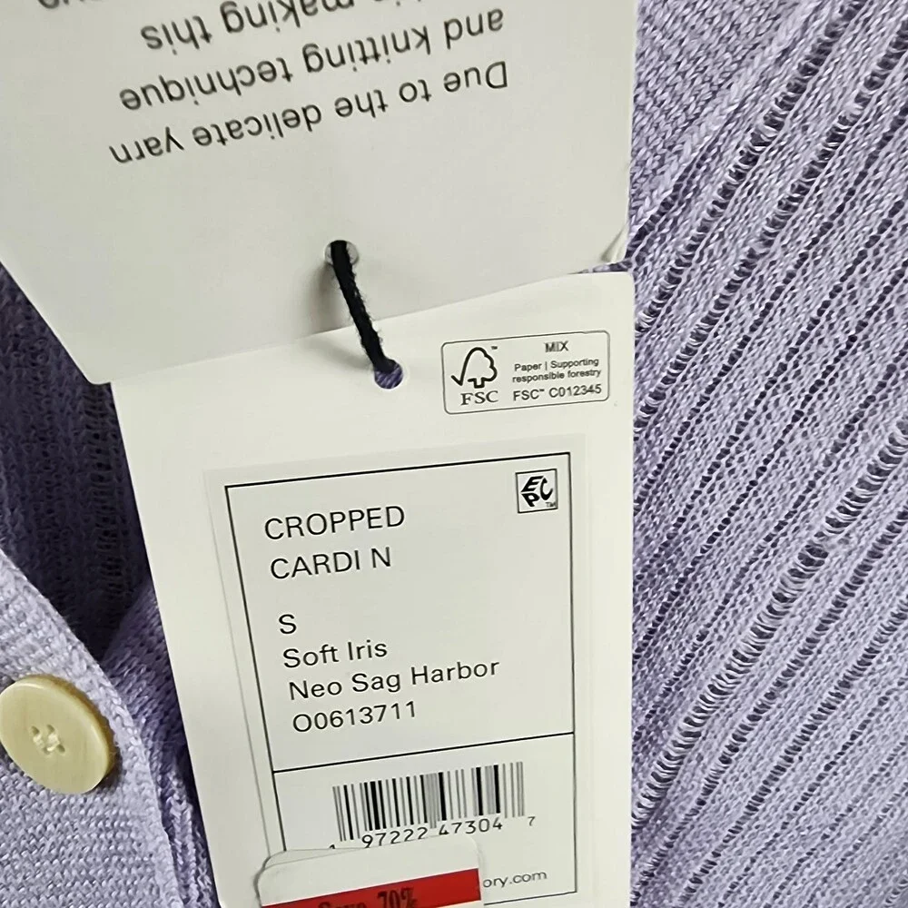 Theory Cropped Cardigan Women's S Soft Iris V-Neck Linen Blend Button Front L/S - Picture 7 of 14